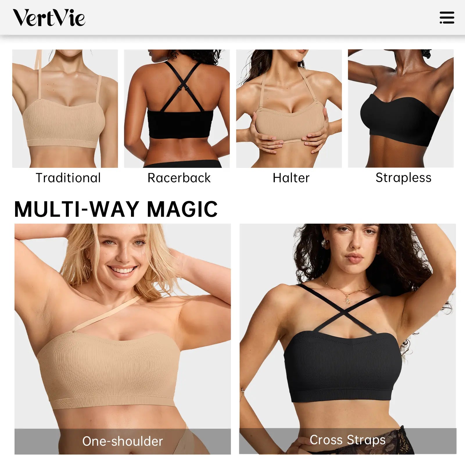 Vertvie｜Zoe Stay Put Bandeau Bra, Strapless Bra Wireless Seamless Comfort Day