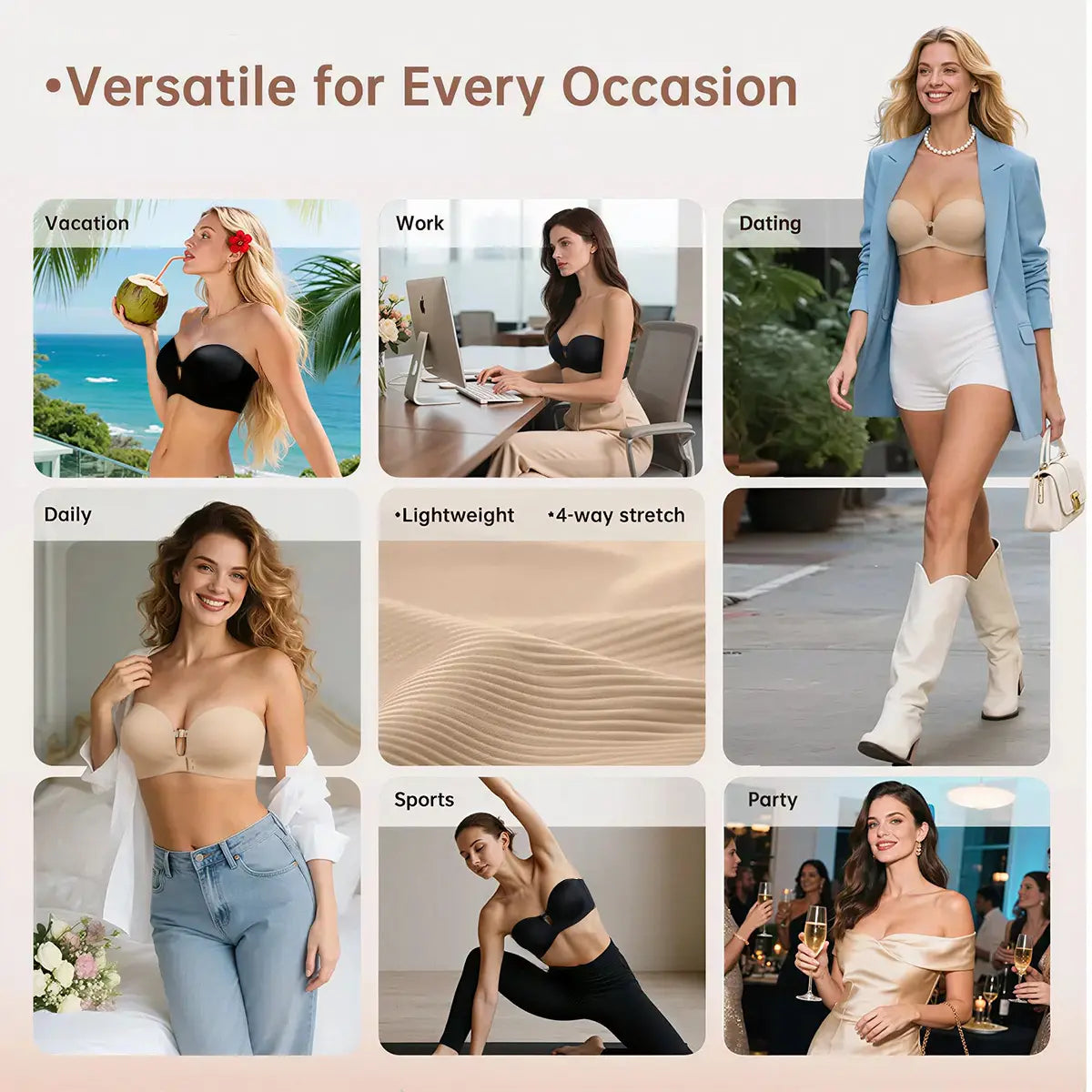 LUCKMEEY Womens Strapless Front Closure Bra Push up Lift Bra Padded Add Cup Non Slip Anti-Slip Grip Wireless Supportive Seamless Comfortable Tube Jelly Bra a B C Cup#Tiktokshopdealsforyoudays