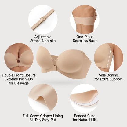 LUCKMEEY Womens Strapless Front Closure Bra Push up Lift Bra Padded Add Cup Non Slip Anti-Slip Grip Wireless Supportive Seamless Comfortable Tube Jelly Bra a B C Cup#Tiktokshopdealsforyoudays