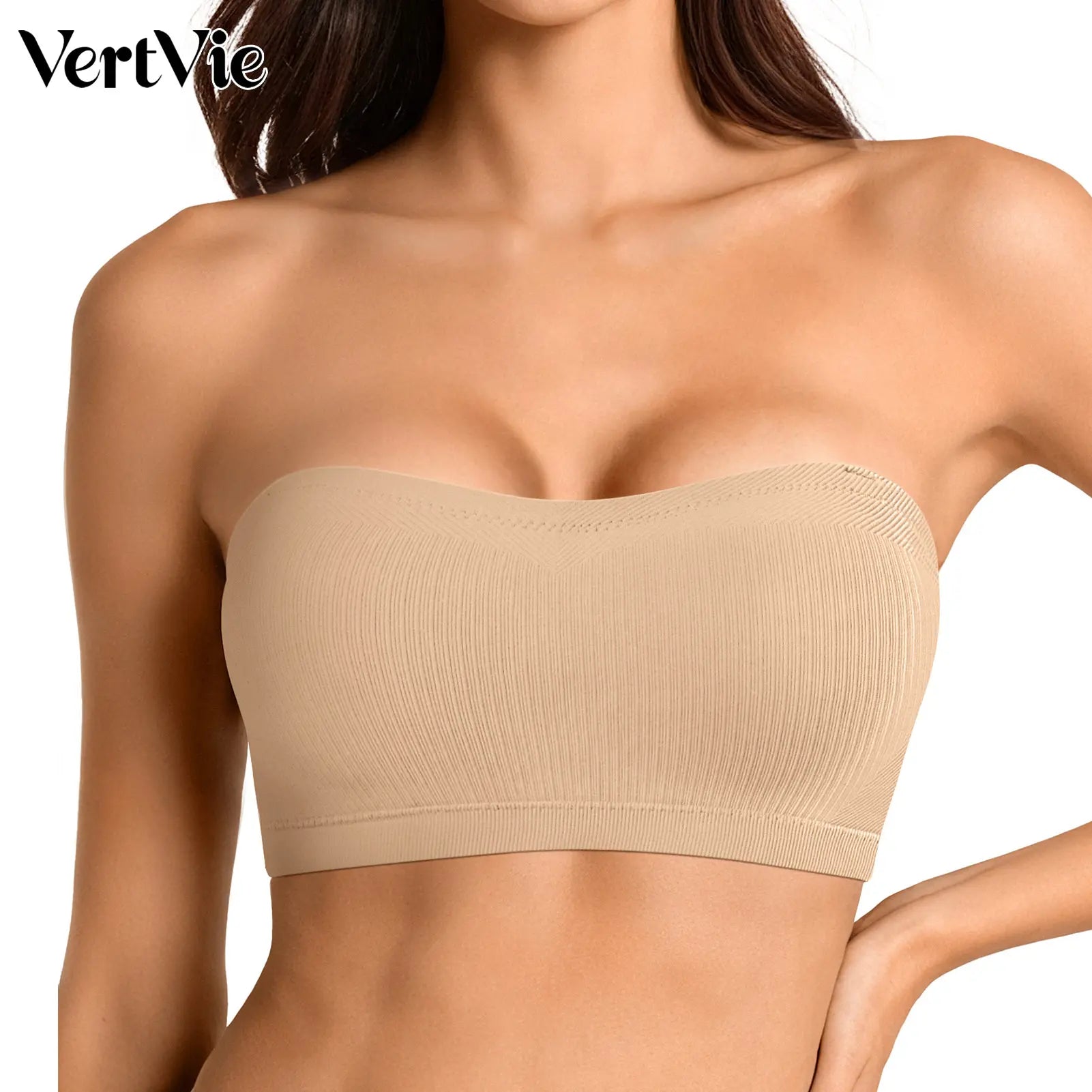 Vertvie｜Zoe Stay Put Bandeau Bra, Strapless Bra Wireless Seamless Comfort Day