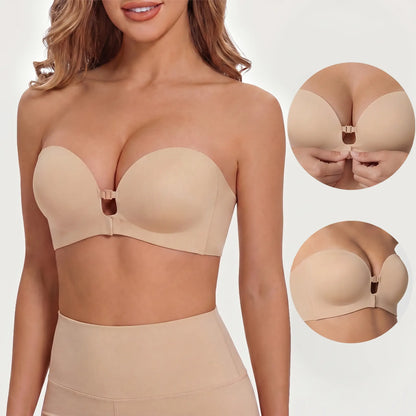 LUCKMEEY Womens Strapless Front Closure Bra Push up Lift Bra Padded Add Cup Non Slip Anti-Slip Grip Wireless Supportive Seamless Comfortable Tube Jelly Bra a B C Cup#Tiktokshopdealsforyoudays