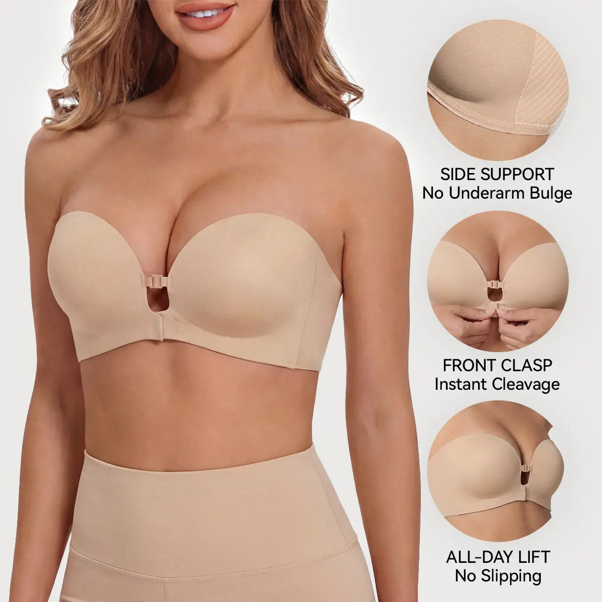 LUCKMEEY Womens Strapless Front Closure Bra Push up Lift Bra Padded Add Cup Non Slip Anti-Slip Grip Wireless Supportive Seamless Comfortable Tube Jelly Bra a B C Cup#Tiktokshopdealsforyoudays