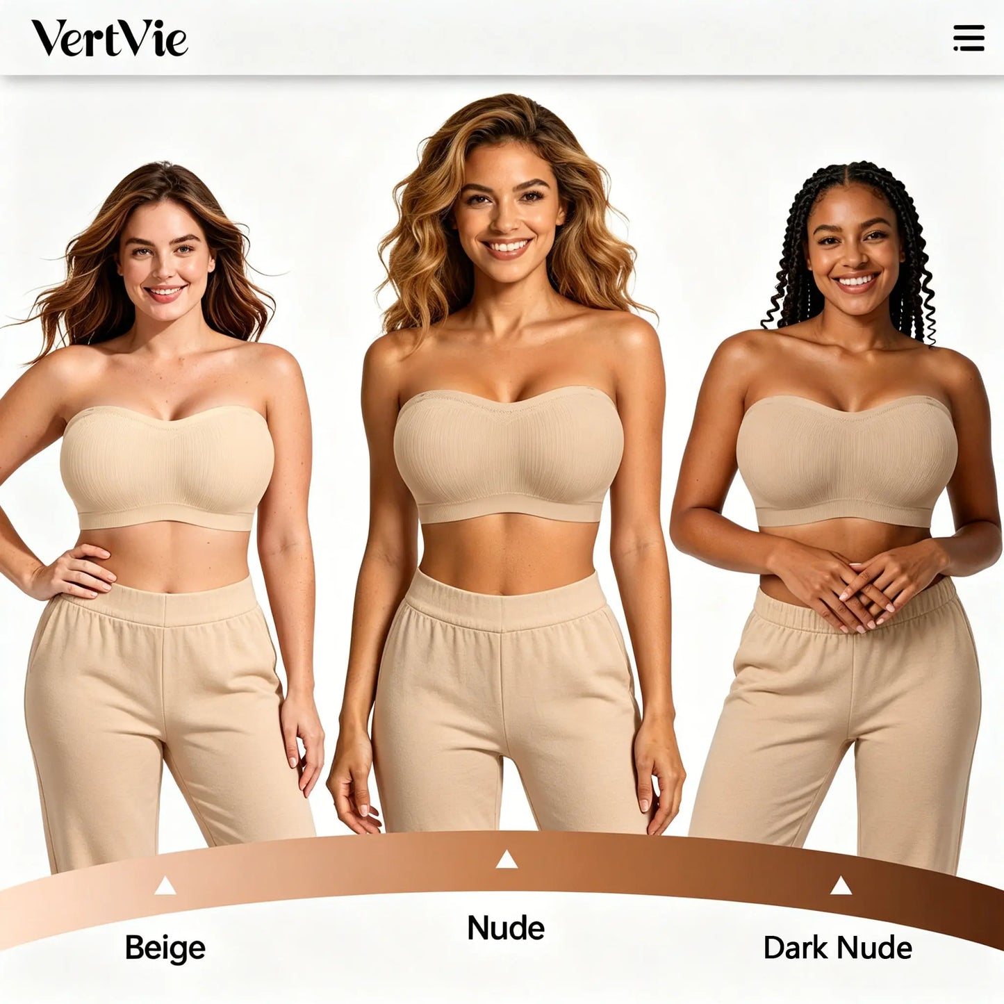 Vertvie｜Zoe Stay Put Bandeau Bra, Strapless Bra Wireless Seamless Comfort Day